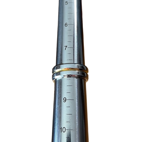 Silver Stainless Steel & Gold Tone Groove Wide Band Ring - Picture 9 of 10